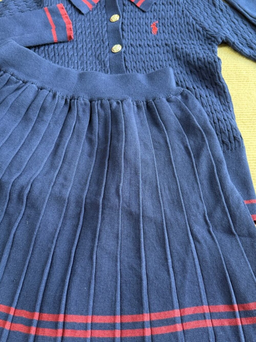 Polo Ralph Lauren Women Cable Knit 2 Piece Set Navy Striped Polo Cardigan - Picture 9 of 11
